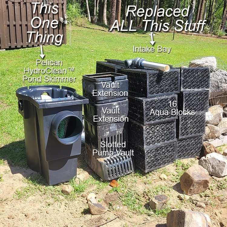 One HydroClean™ pond skimmer replaces an entire Intake Bay