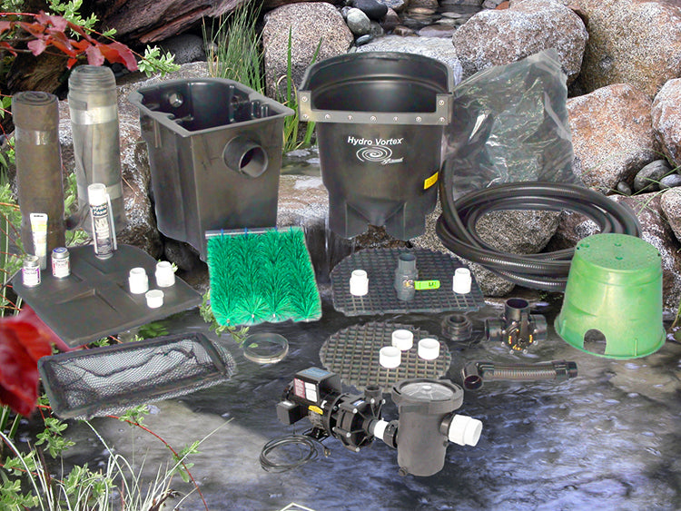 Ahi Series 6'x11' pond kit and C-2520-B external pump with HydroFlush backwash system