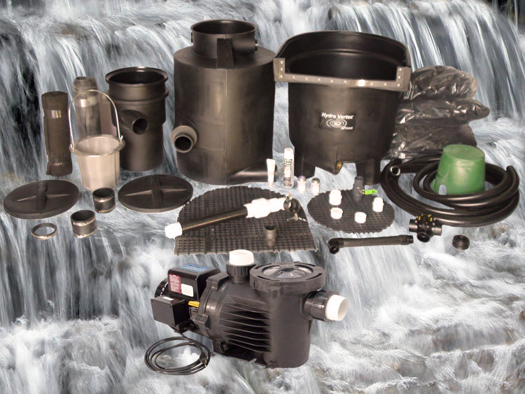 Dolphin Series pondless waterfall with 10' stream kit and C-4620-2B external pump with HydroFlush backwash system
