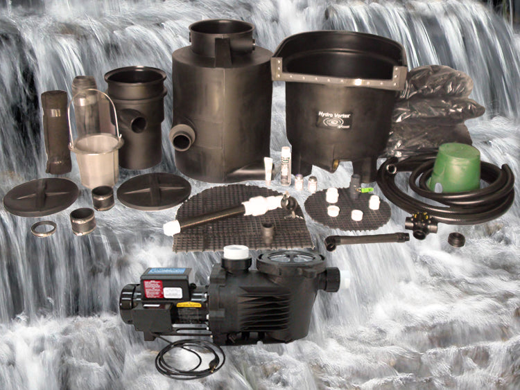 Dolphin Series pondless waterfall with 10' stream kit and C-5700-2B external pump with HydroFlush backwash system
