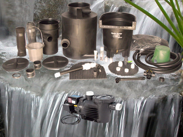 Marlin Series pondless waterfall with 20' stream kit and C-3540-2B external pump with HydroFlush backwash system