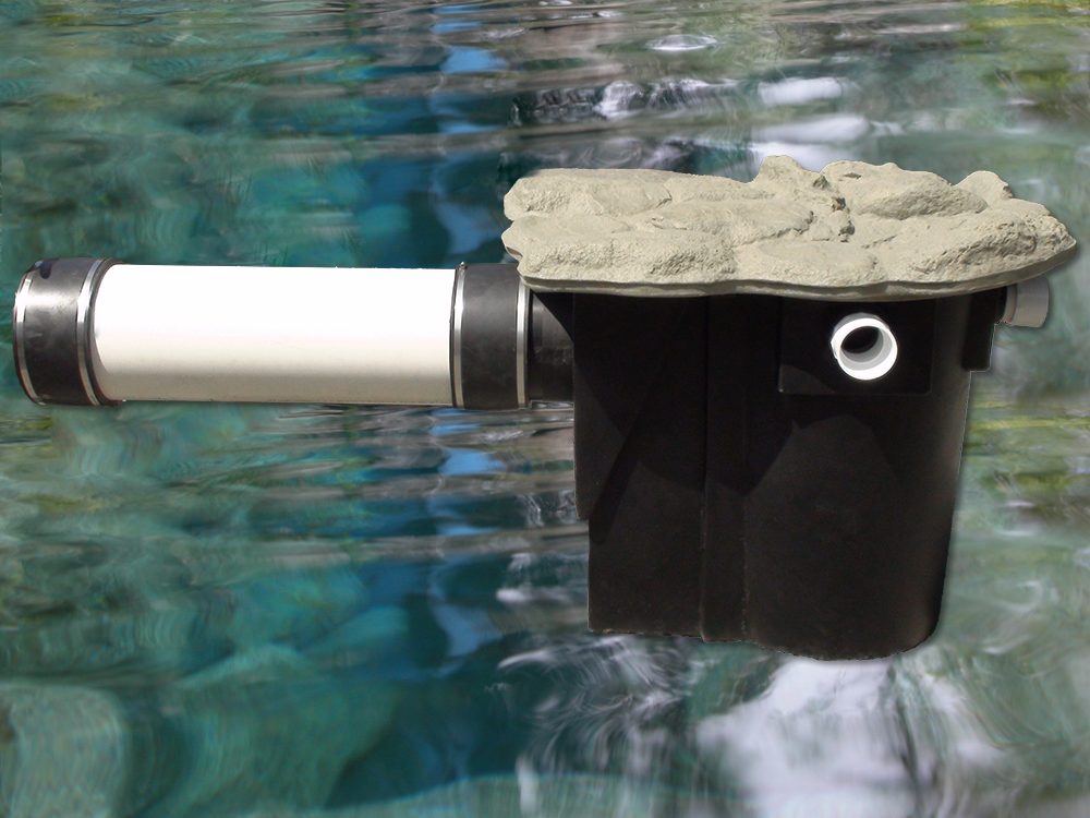 Pelican HydroClean™ Pond Skimmer with can be installed away from the pond edge with 10" PVC pipe