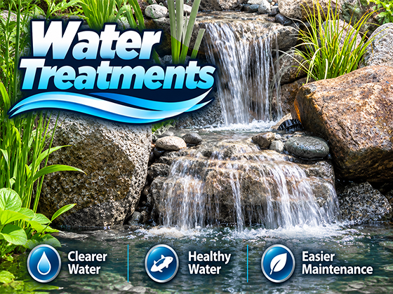 Water treatments for clearer, healthier pond and pondless waterfall water with easier maintenance.