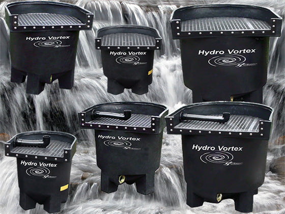 Family of Hydro Vortex backwashable waterfall filters by Russell Watergardens