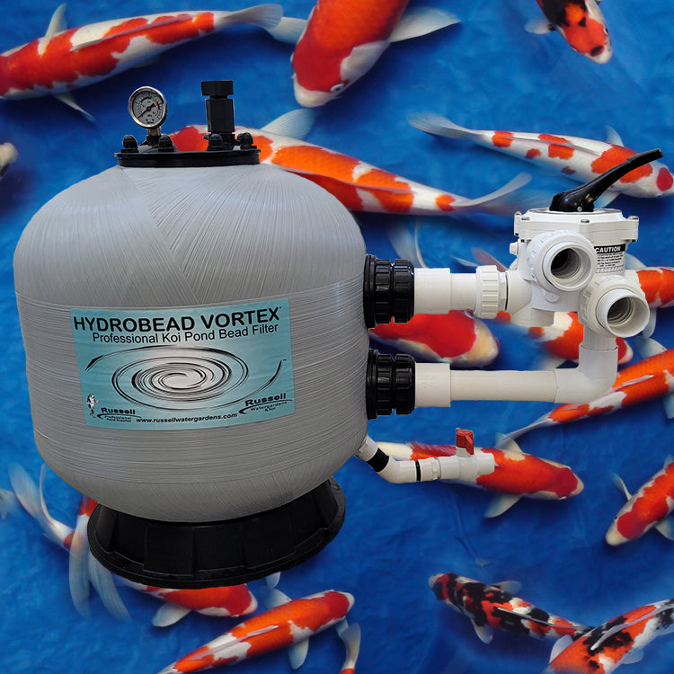HBV-21 Koi Pond Filter with Koi fish backdrop