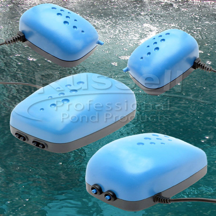 Small pond air pumps for small pond aeration, de-icing, fish holding tanks, and hydroponic systems