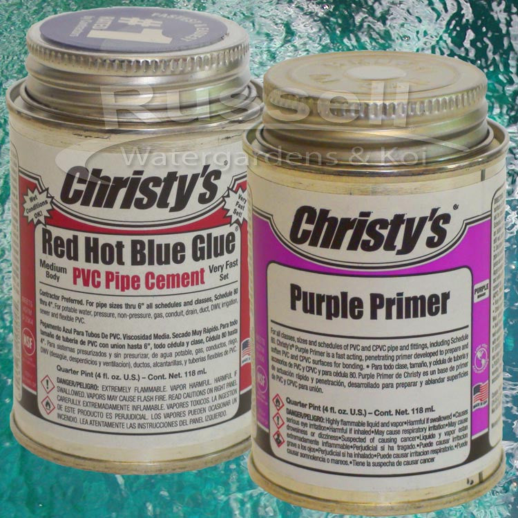 Christy's Red Hot Blue Glue PVC pipe cement and purple primer