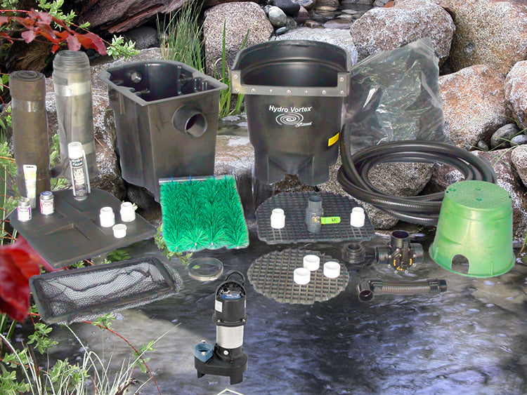 Ahi series 6'x6' pond kit and SH-2700 submersible pump with HydroFlush backwash system