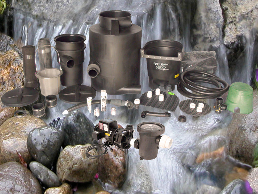 Ahi Series pondless waterfall kit with pool, external pump and HydroFlush backwash system