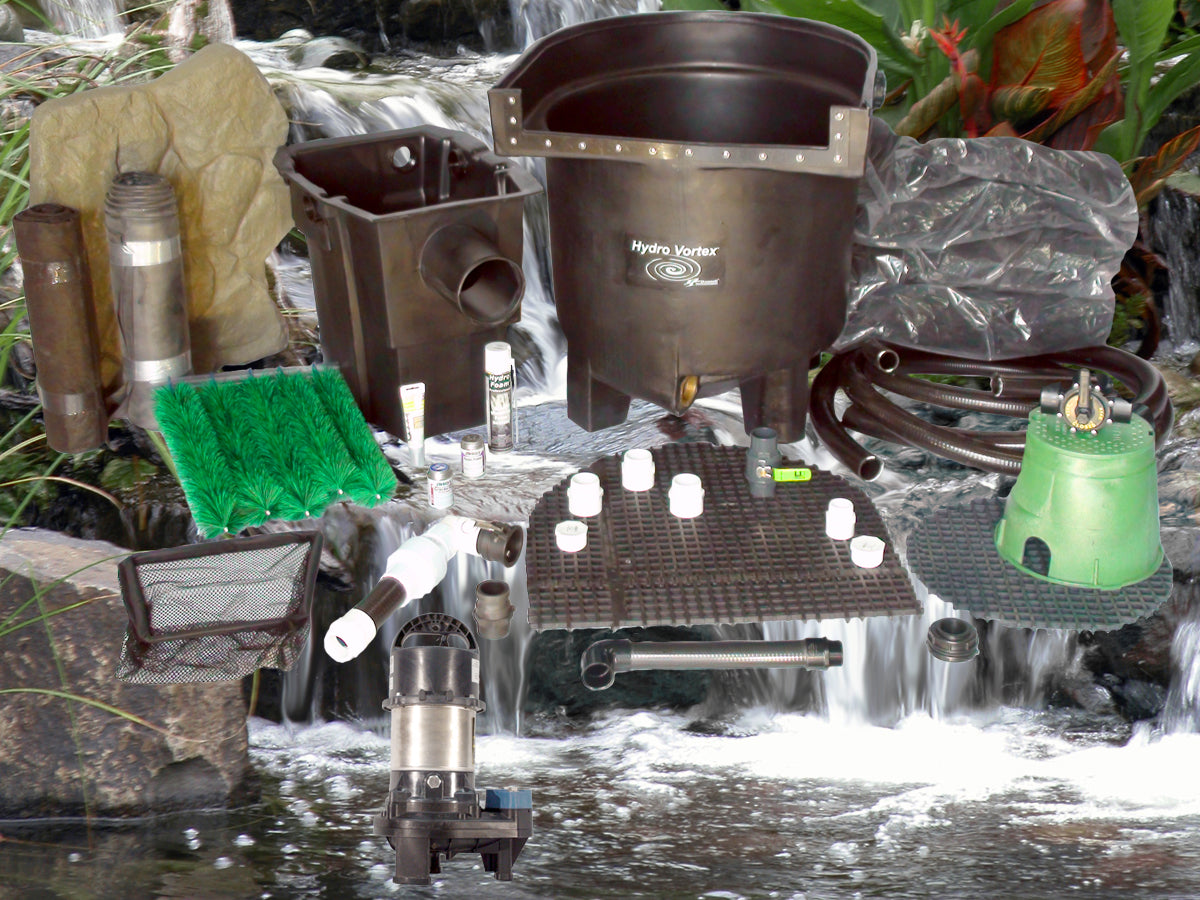 Dolphin Series 16'x16' pond kit and SH-5100 submersible pump with HydroFlush backwash system