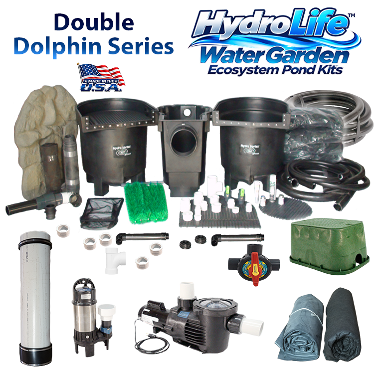 Double Dolphin Series HydroLife™ customizable jumbo water garden pond kit.