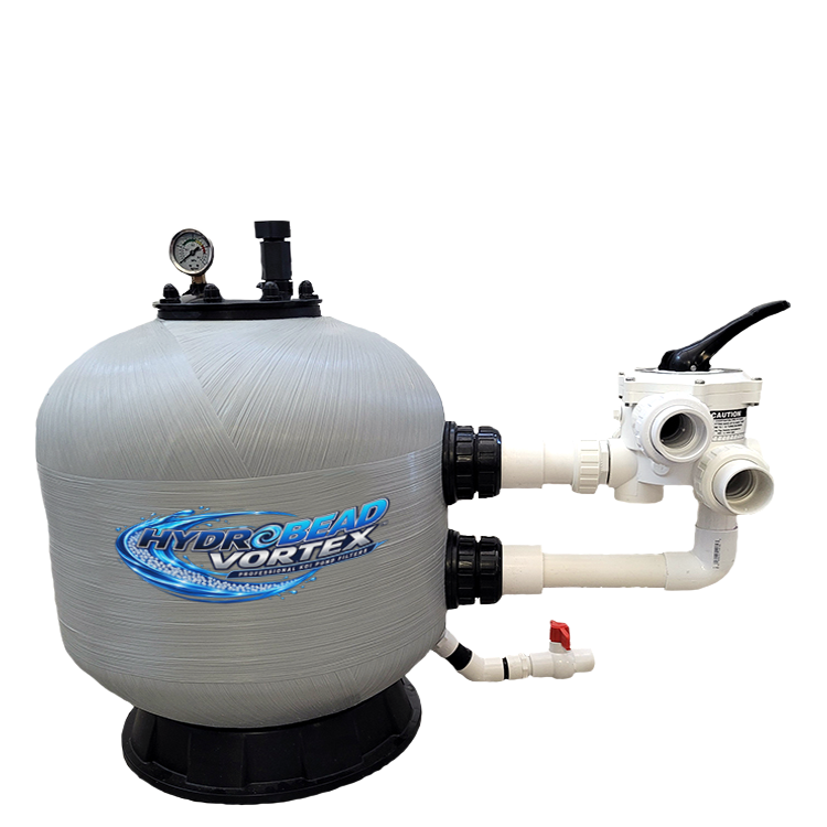 HydroBead Vortex™ HBV-21 koi pond bead filter with multiport valve and pressure gauge.