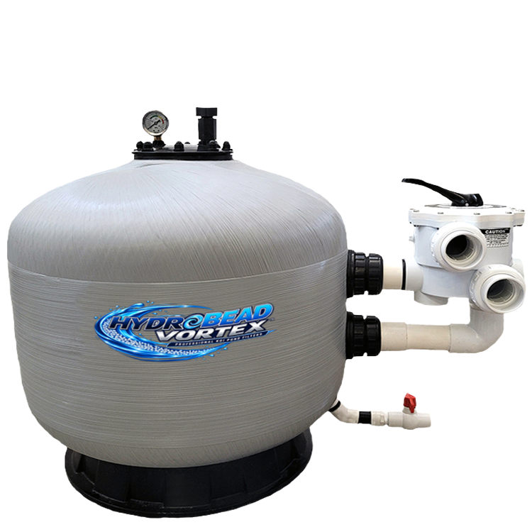 HydroBead Vortex™ HBV-28 koi pond bead filter with multiport valve and pressure gauge.