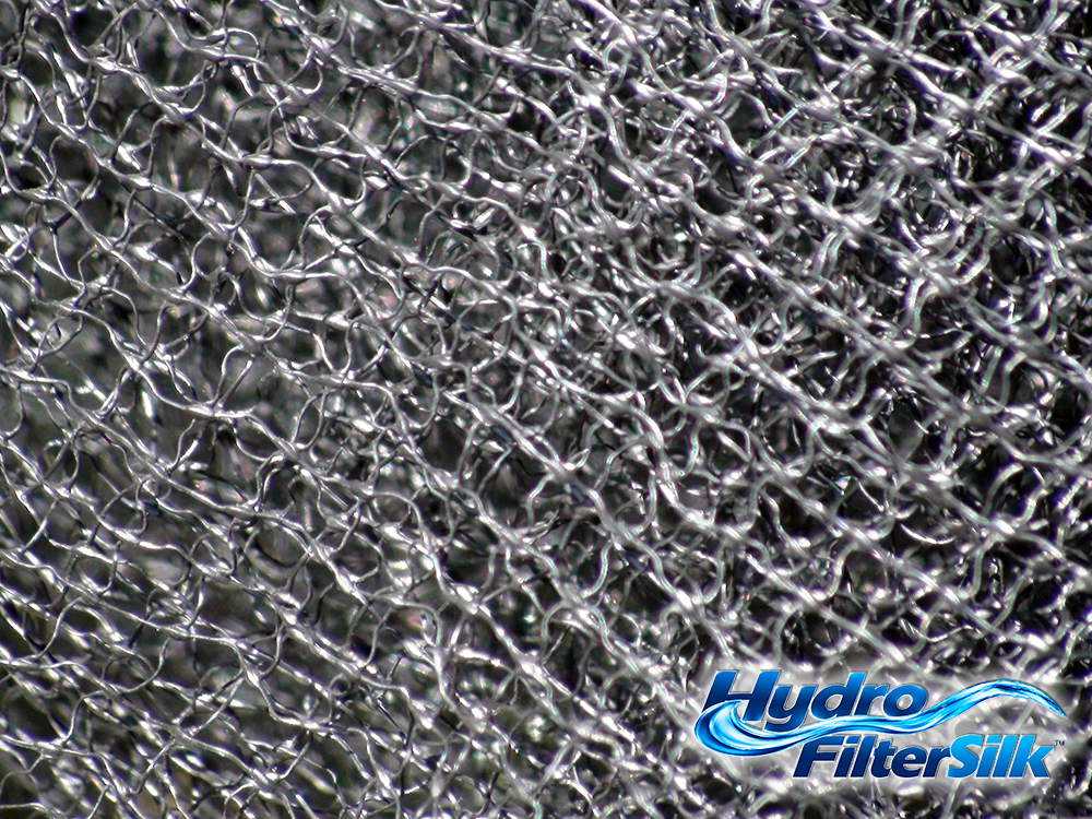 Hydro FilterSilk™ biological filter media with highly open mesh structure for pond and pondless waterfall filtration.