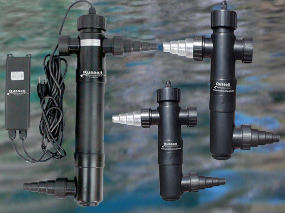 Family of UV Clarifiers from Russell Watergardens - 11 watt, 18 watt, and 36 watt UV Clarifiers