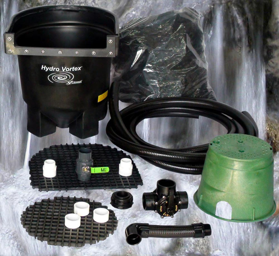 Ahi Hydro Vortex™ easy to clean small waterfall filter HydroFlush™ self-cleaning backwash system.