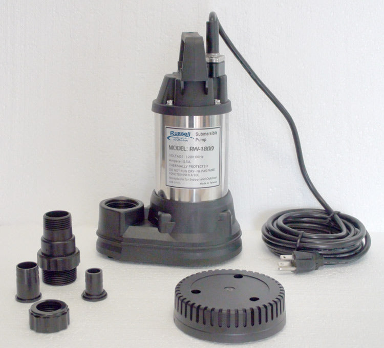 RW-1800 Prefessional Submersible Pond and Waterfall Pump with Pipe Adaptors
